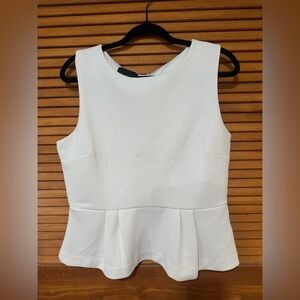 attention White Textured Peplum Sleeveless Top